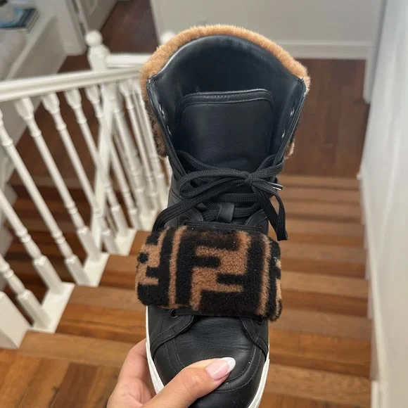 Fendi Black and Brown Logo Ankle Boots Fendi Rockoko Logo-Jacquard Stretch-Knit And Leather Ankle  main image 2